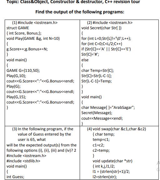 cbse class 12 computer science class and object practice worksheet